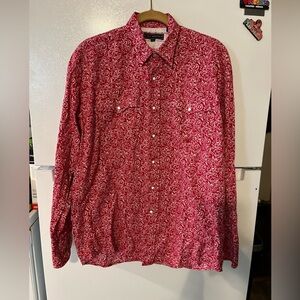ROPER Western PEARL Snap Cowboy‎ SHIRT Medium Berry Red Mini Floral Print